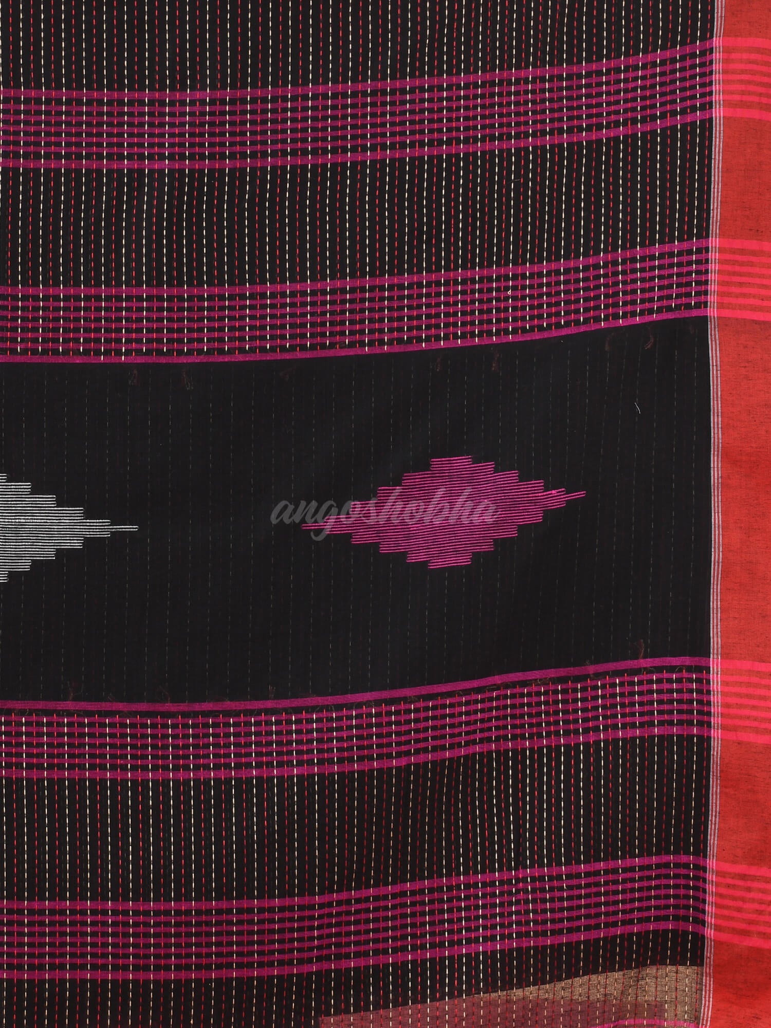 Black Cotton Kantha Stitch Handloom Saree