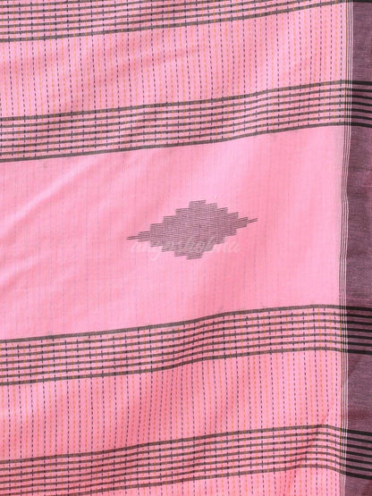 Baby Pink Cotton Kantha Stitch Handloom Saree