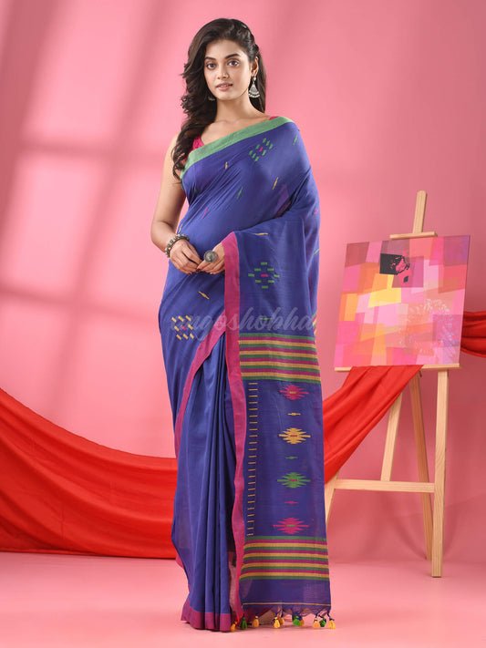 Blue Cotton All Body Buti Handloom Saree