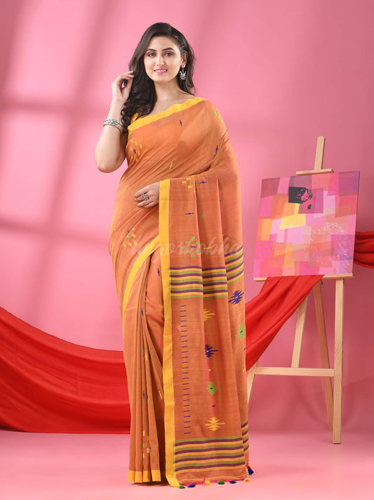 Rust  Cotton All Body Buti Handloom Saree