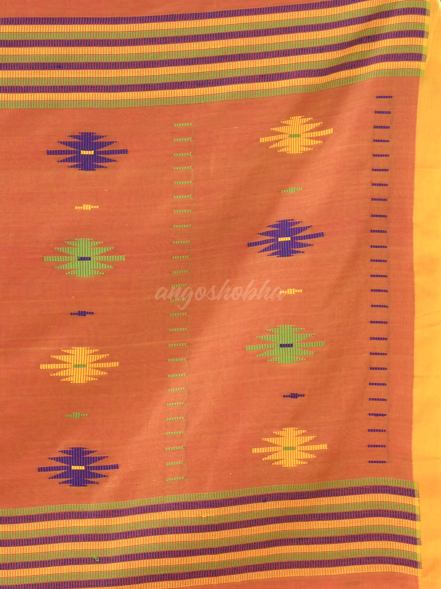 Rust  Cotton All Body Buti Handloom Saree