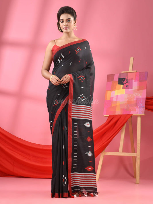 Black Cotton All Body Buti Handloom Saree