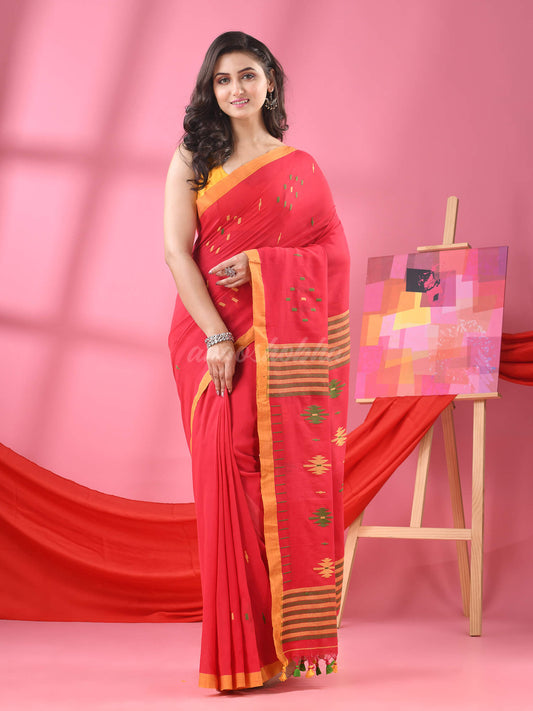 Red Cotton All Body Buti Handloom Saree