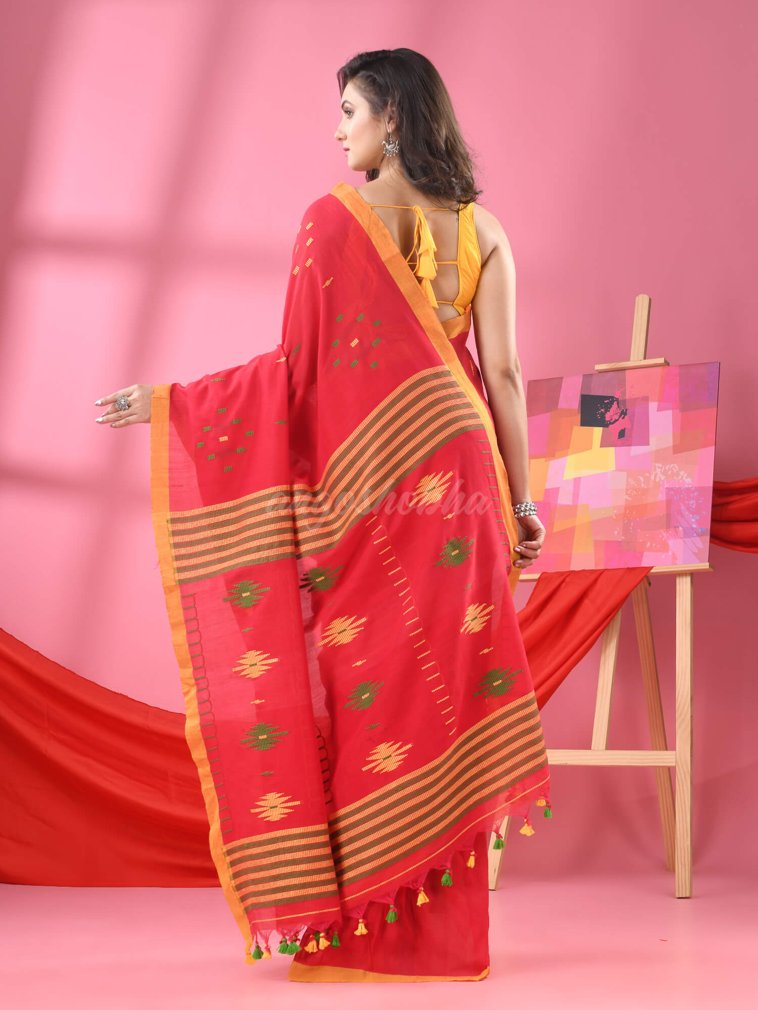 Red Cotton All Body Buti Handloom Saree