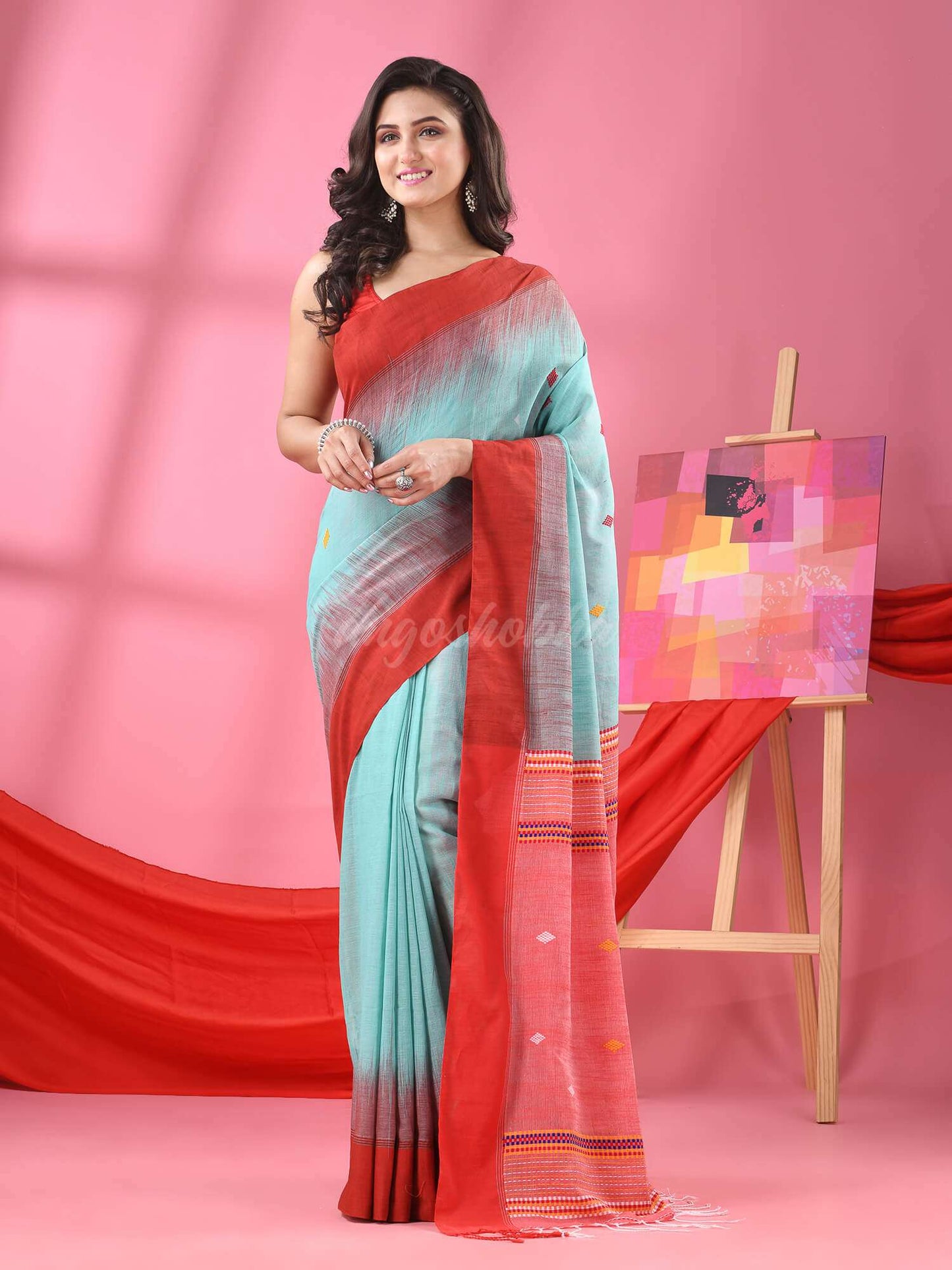 Aqua Blue Cotton Tie Dye Handloom Saree