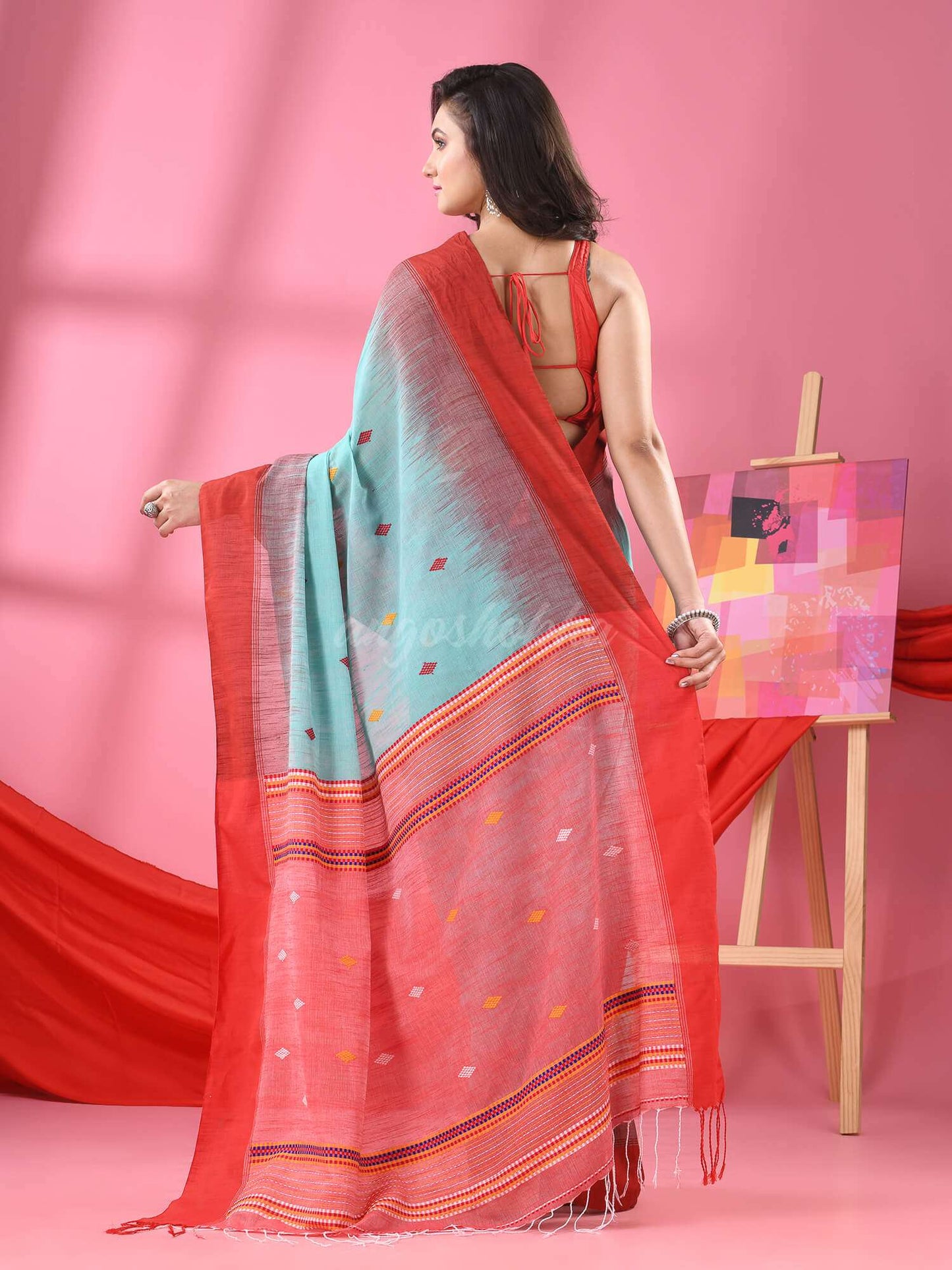 Aqua Blue Cotton Tie Dye Handloom Saree