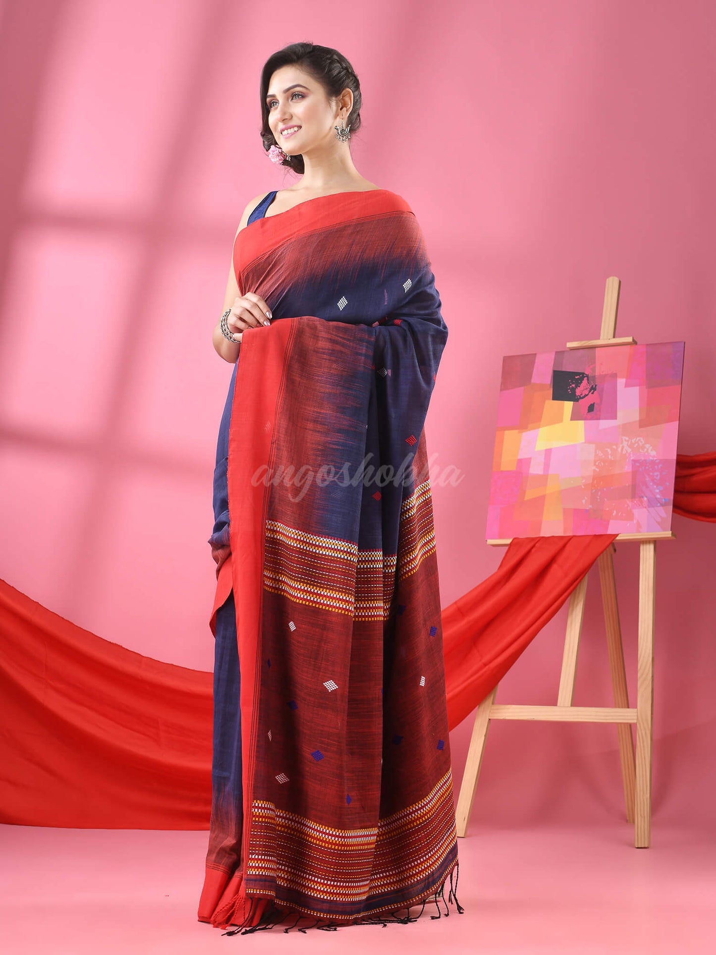 Dark Blue Cotton Tie Dye Handloom Saree