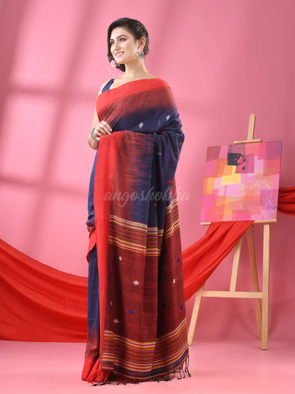 Dark Blue Cotton Tie Dye Handloom Saree