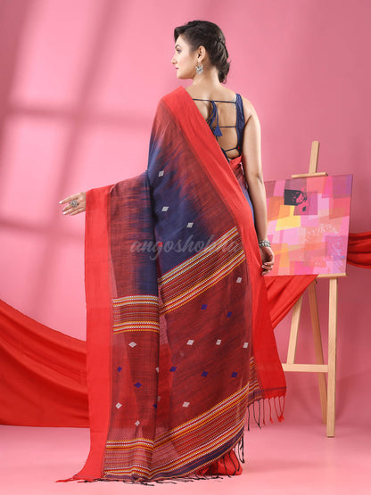 Dark Blue Cotton Tie Dye Handloom Saree