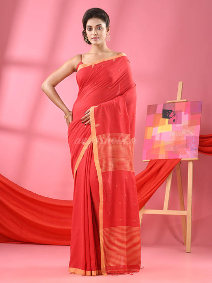 Red Cotton All Body Plus Buti Handloom Saree