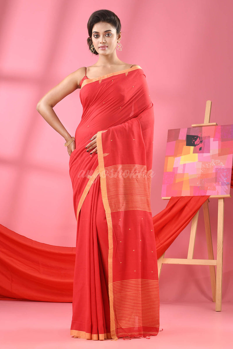 Red Cotton All Body Plus Buti Handloom Saree