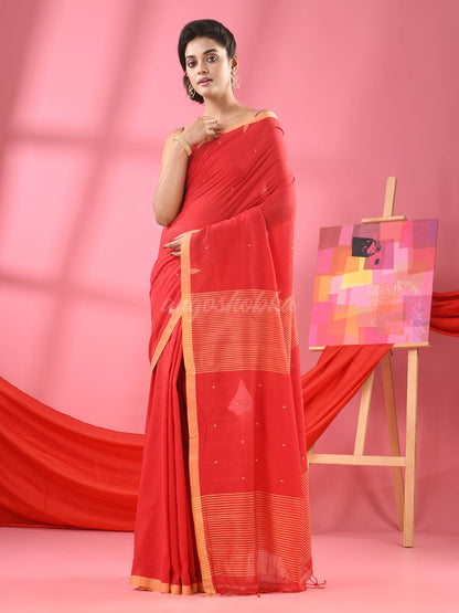 Red Cotton All Body Plus Buti Handloom Saree