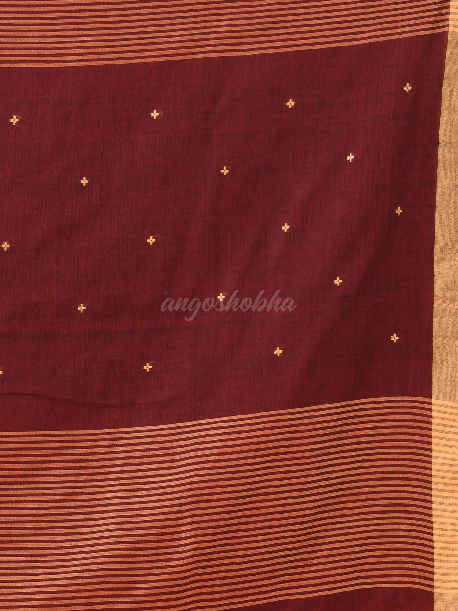 Maroon Cotton All Body Plus Buti Handloom Saree