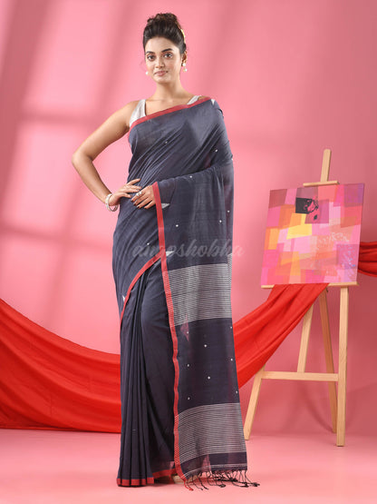 Ash Grey Cotton All Body Plus Buti Handloom Saree