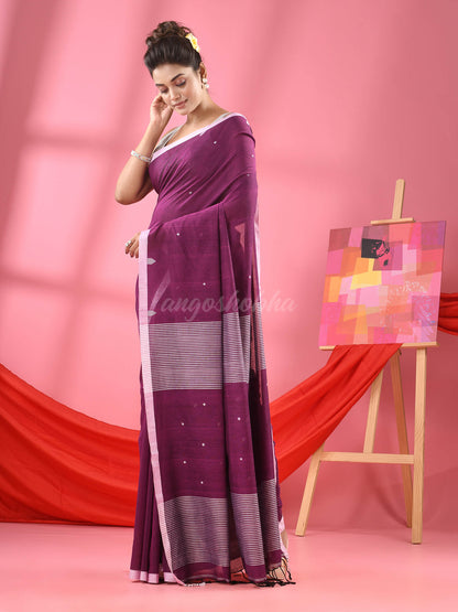 Purple Cotton All Body Plus Buti Handloom Saree