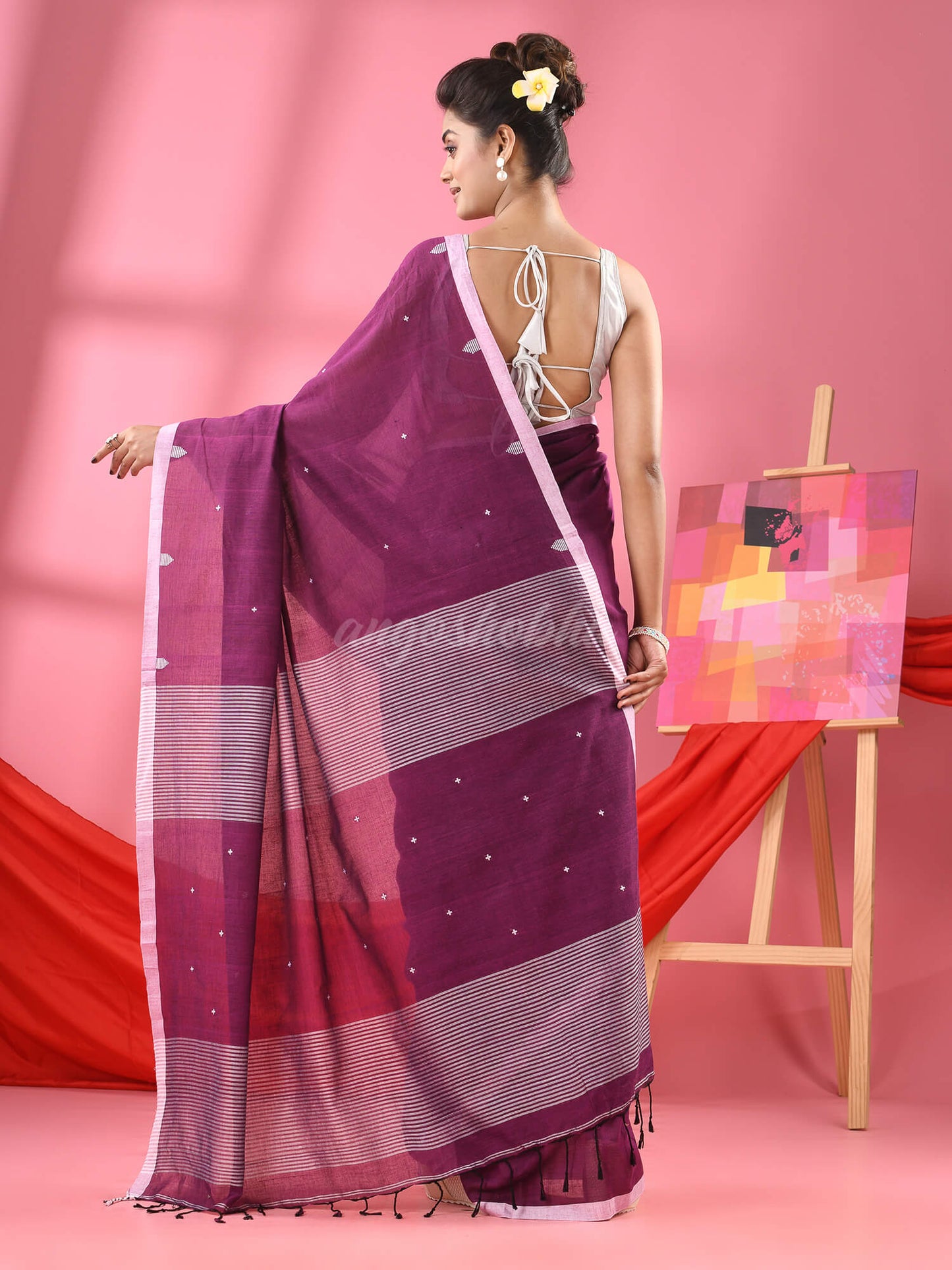 Purple Cotton All Body Plus Buti Handloom Saree