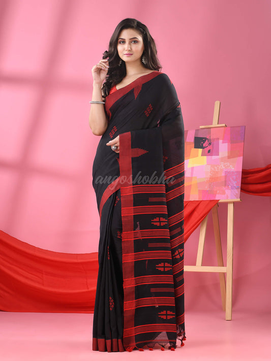 Black Cotton All Body Buti Handloom Saree