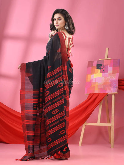 Black Cotton All Body Buti Handloom Saree