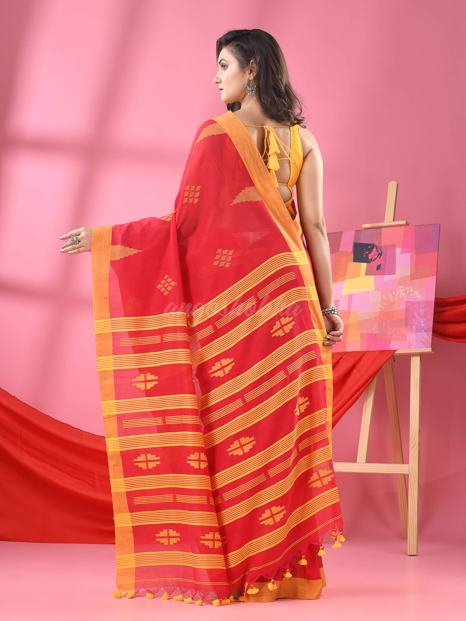 Red Cotton All Body Buti Handloom Saree