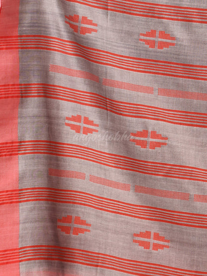 Light Grey Cotton All Body Buti Handloom Saree