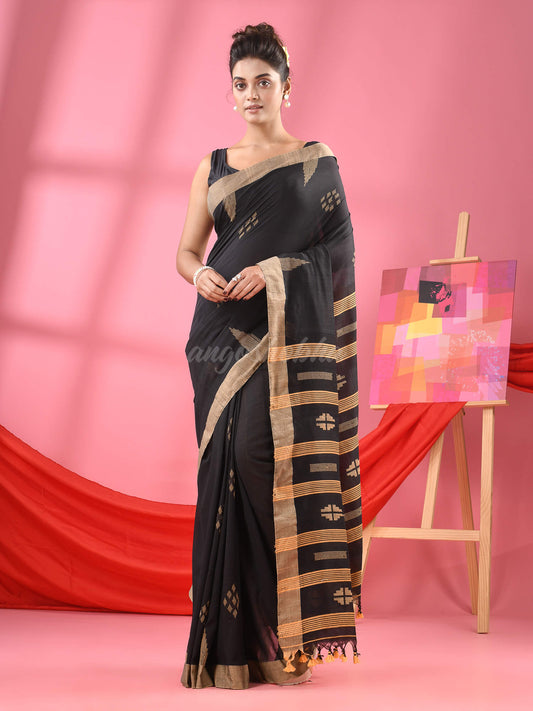 Black Cotton All Body Buti Handloom Saree