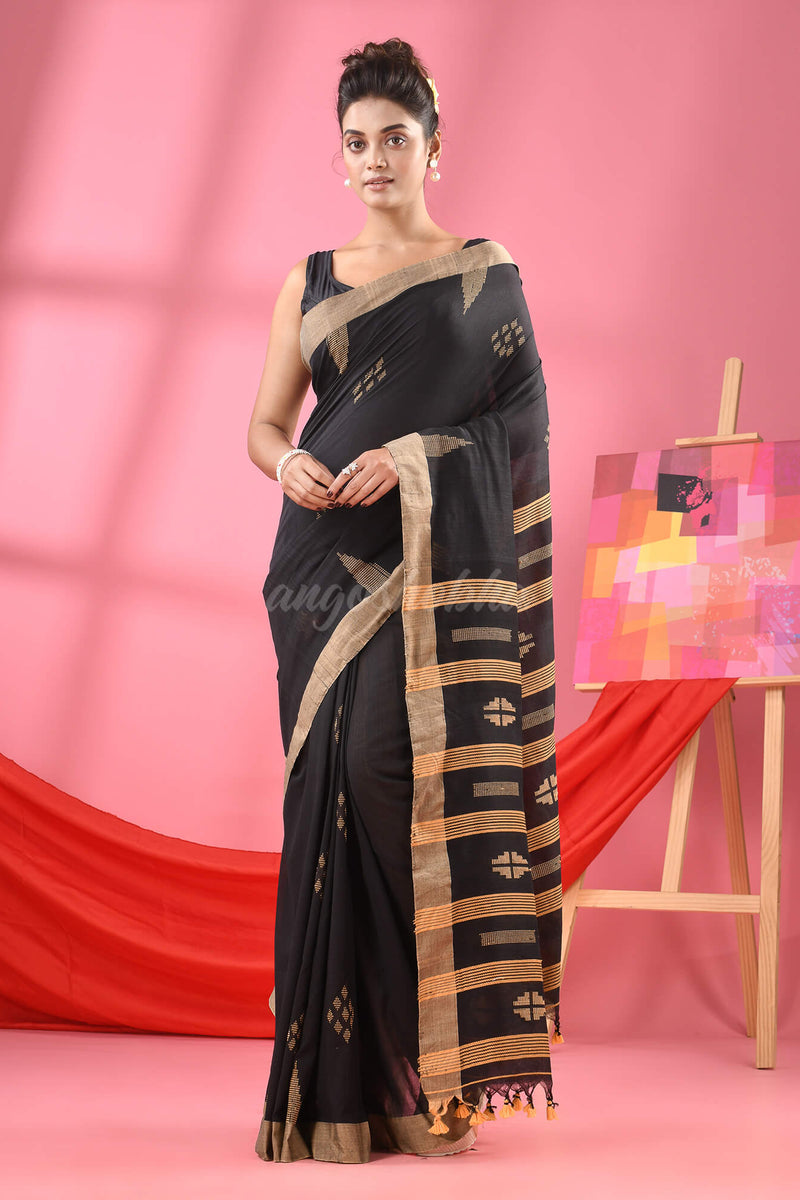 Black Cotton All Body Buti Handloom Saree