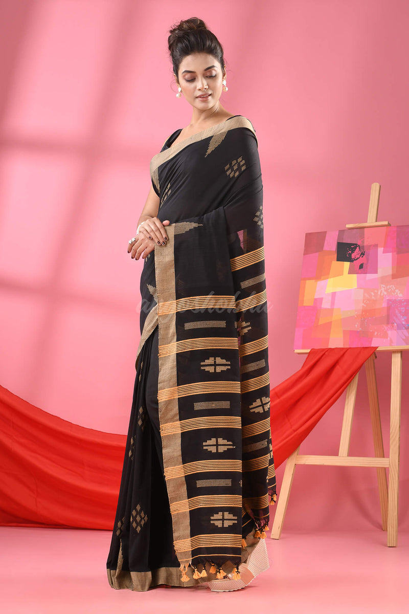 Black Cotton All Body Buti Handloom Saree