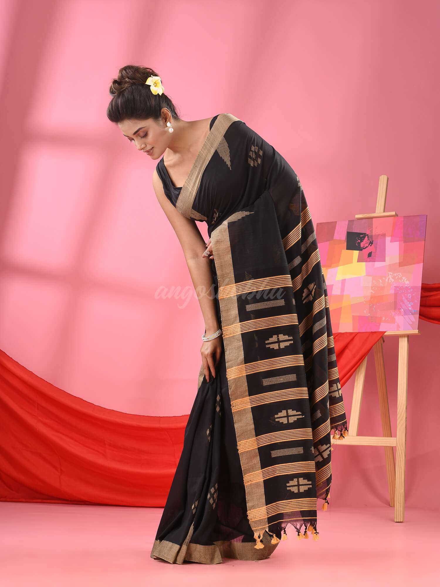 Black Cotton All Body Buti Handloom Saree