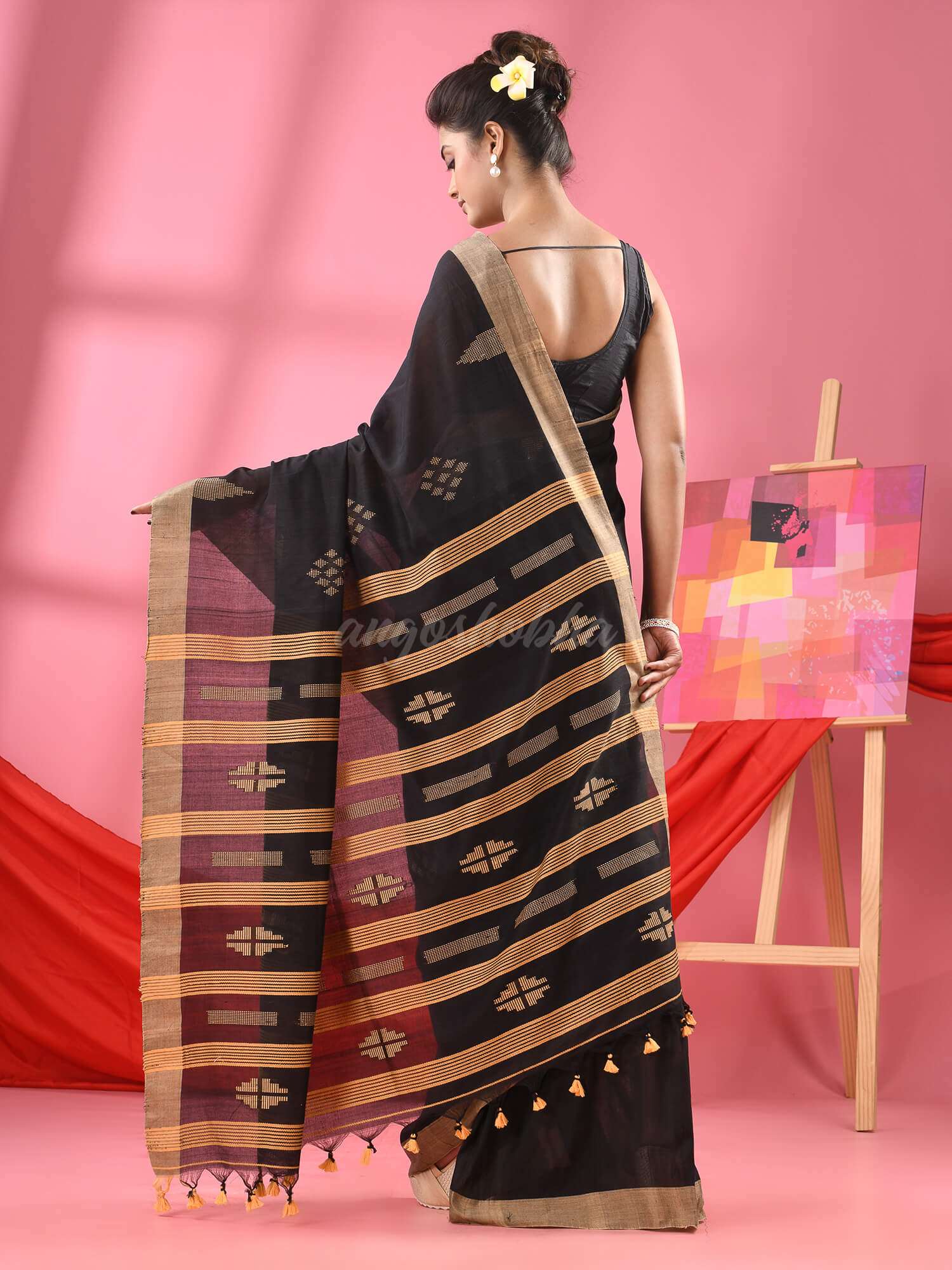 Black Cotton All Body Buti Handloom Saree