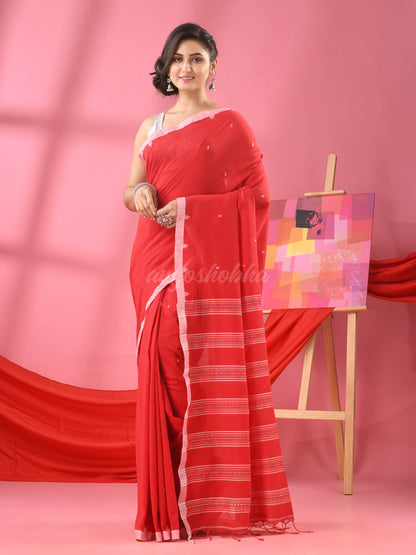 Red Cotton All Body Buti Handloom Saree