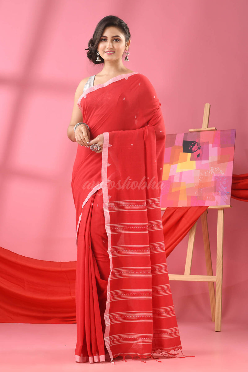Red Cotton All Body Buti Handloom Saree