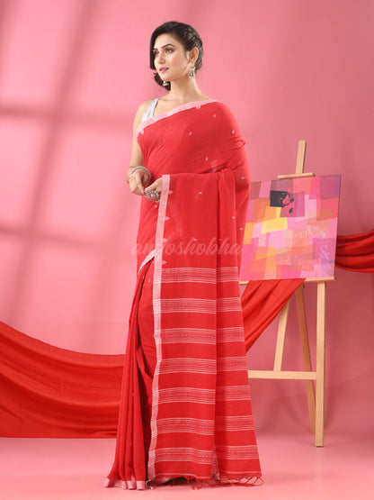 Red Cotton All Body Buti Handloom Saree