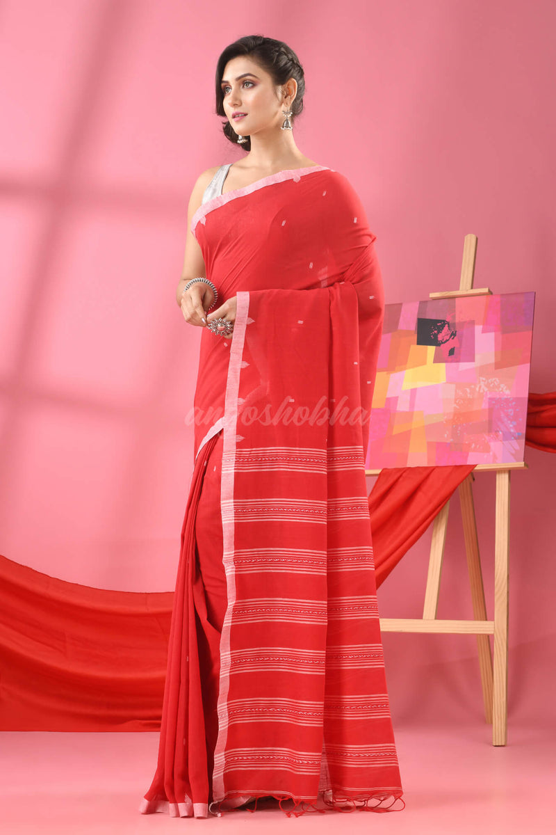 Red Cotton All Body Buti Handloom Saree