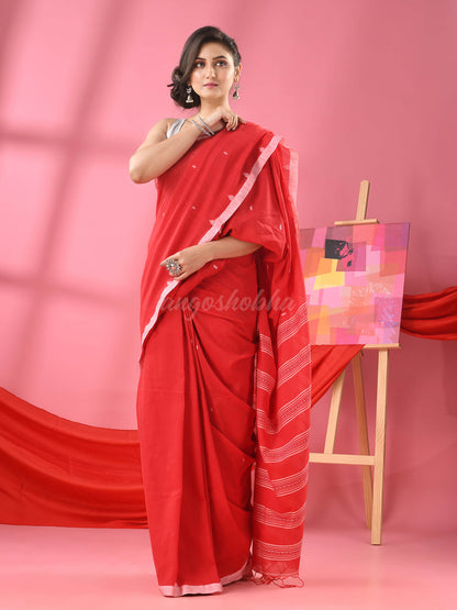 Red Cotton All Body Buti Handloom Saree