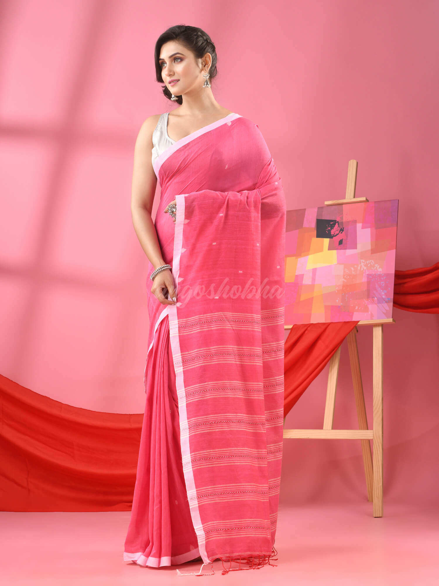 Light Pink Cotton All Body Buti Handloom Saree