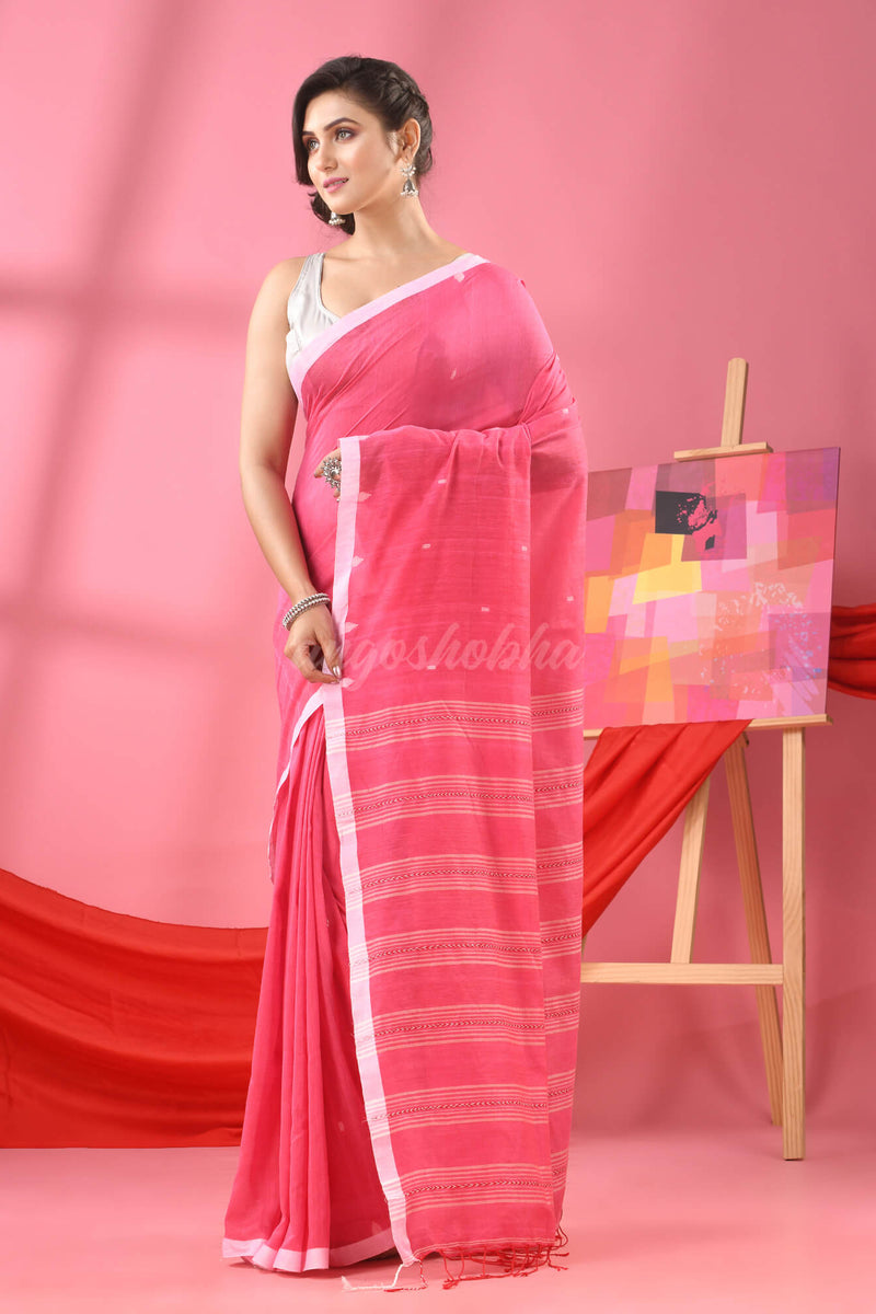 Light Pink Cotton All Body Buti Handloom Saree