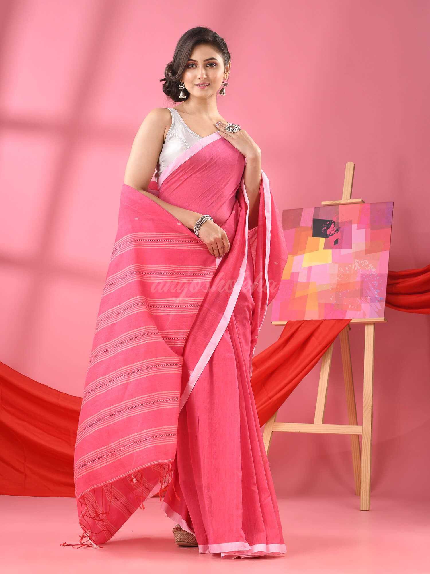 Light Pink Cotton All Body Buti Handloom Saree