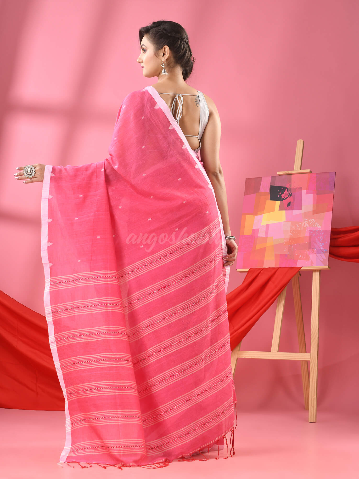 Light Pink Cotton All Body Buti Handloom Saree