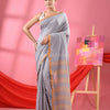 Silver Grey Cotton All Body Buti Handloom Saree