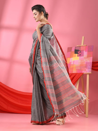 Grey Cotton All Body Buti Handloom Saree