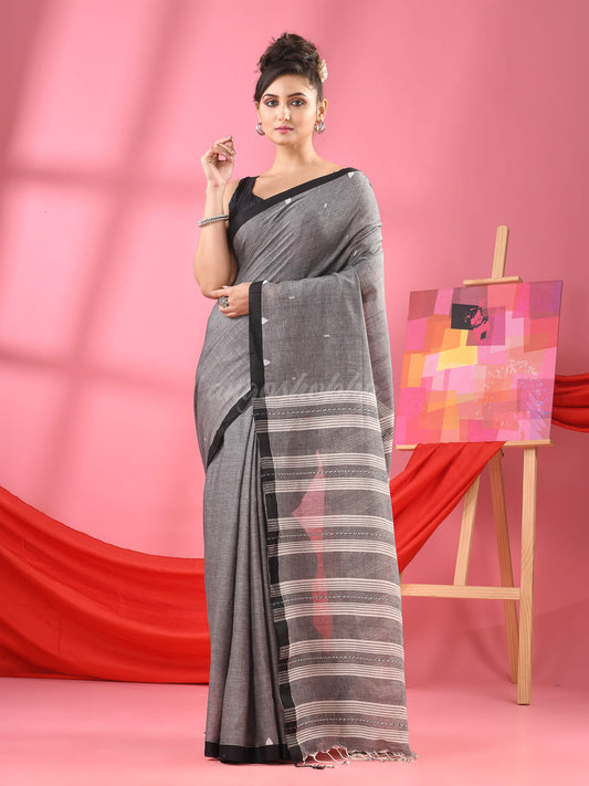 Dark Grey Cotton All Body Buti Handloom Saree