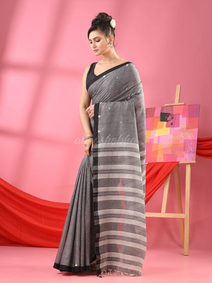 Dark Grey Cotton All Body Buti Handloom Saree