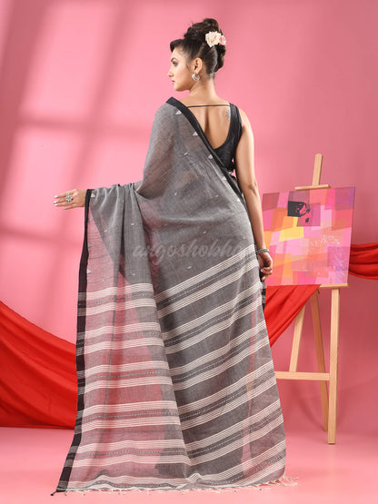 Dark Grey Cotton All Body Buti Handloom Saree