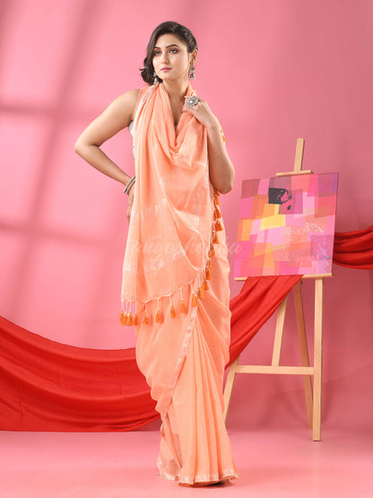 Light Peach Cotton Jacquard Border Handloom Saree