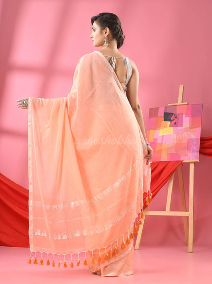 Light Peach Cotton Jacquard Border Handloom Saree