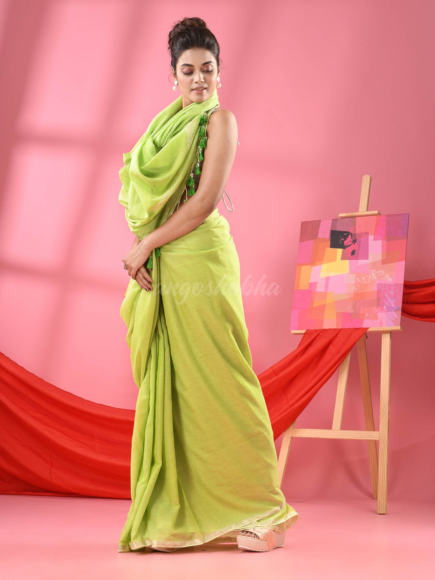 Pastel Green Cotton Jacquard Border Handloom Saree