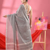 Grey Cotton Jacquard Border Handloom Saree