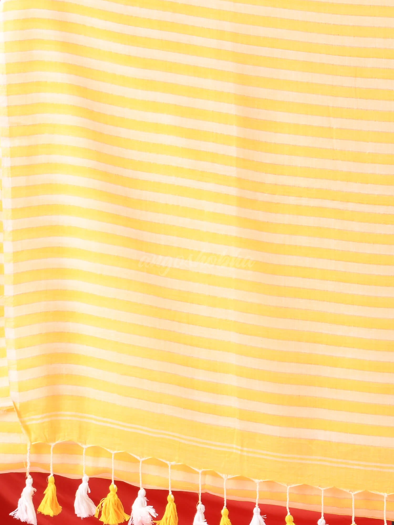 Yellow & White Stripe Cotton Handloom Saree