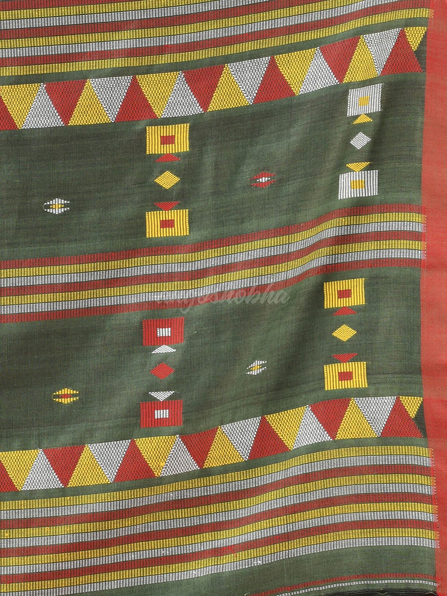 Forest Green Cotton All Body Kantha Buti Handloom Saree