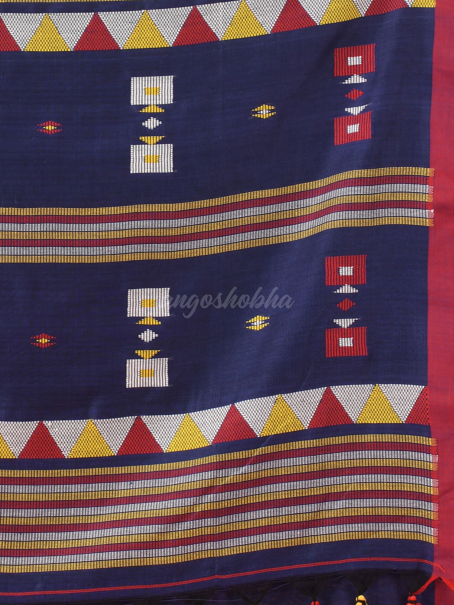 Navy Blue Cotton All Body Kantha Buti Handloom Saree